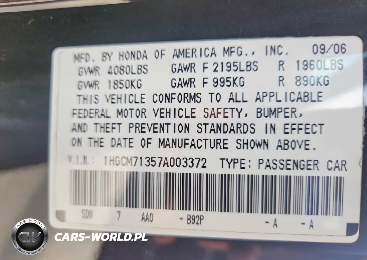 2007 Honda Accord Lx VIN:1HGCM71357A003372 - 12