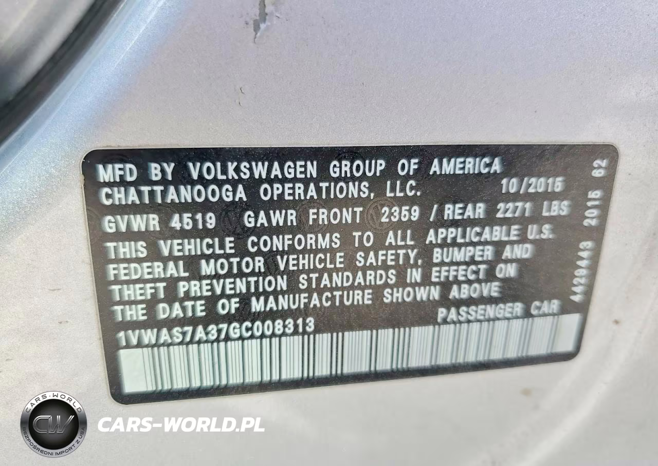 2016 Volkswagen Passat S VIN:1VWAS7A37GC008313 - 12