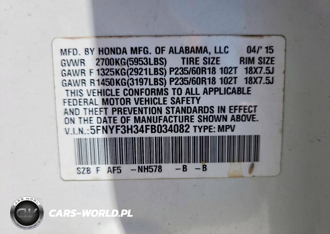 2015 Honda Pilot Se VIN:5FNYF3H34FB034082 - 12
