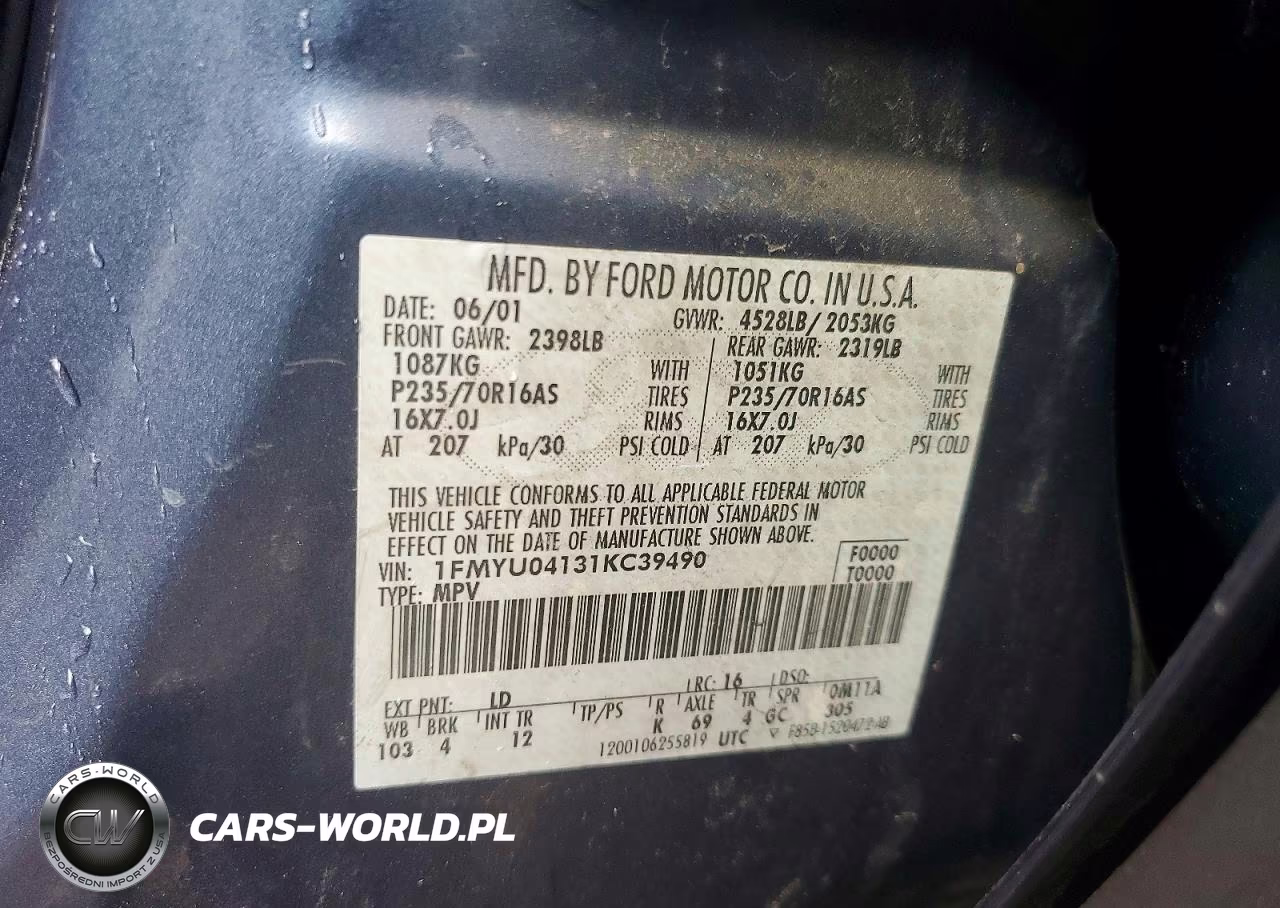 2001 Ford Escape Xlt VIN:1FMYU04131KC39490 - 13