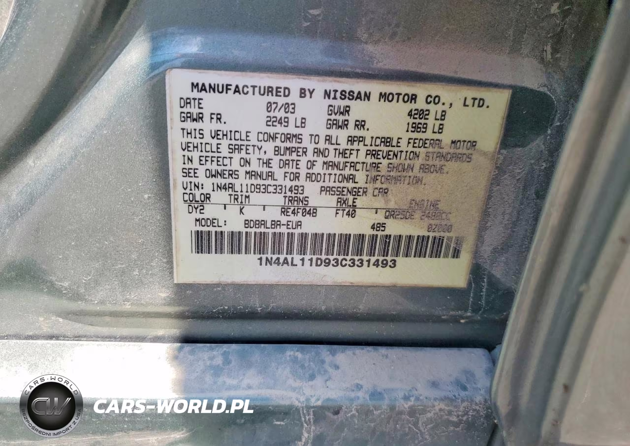 2003 Nissan Altima 2.5 VIN:1N4AL11D93C331493 - 12