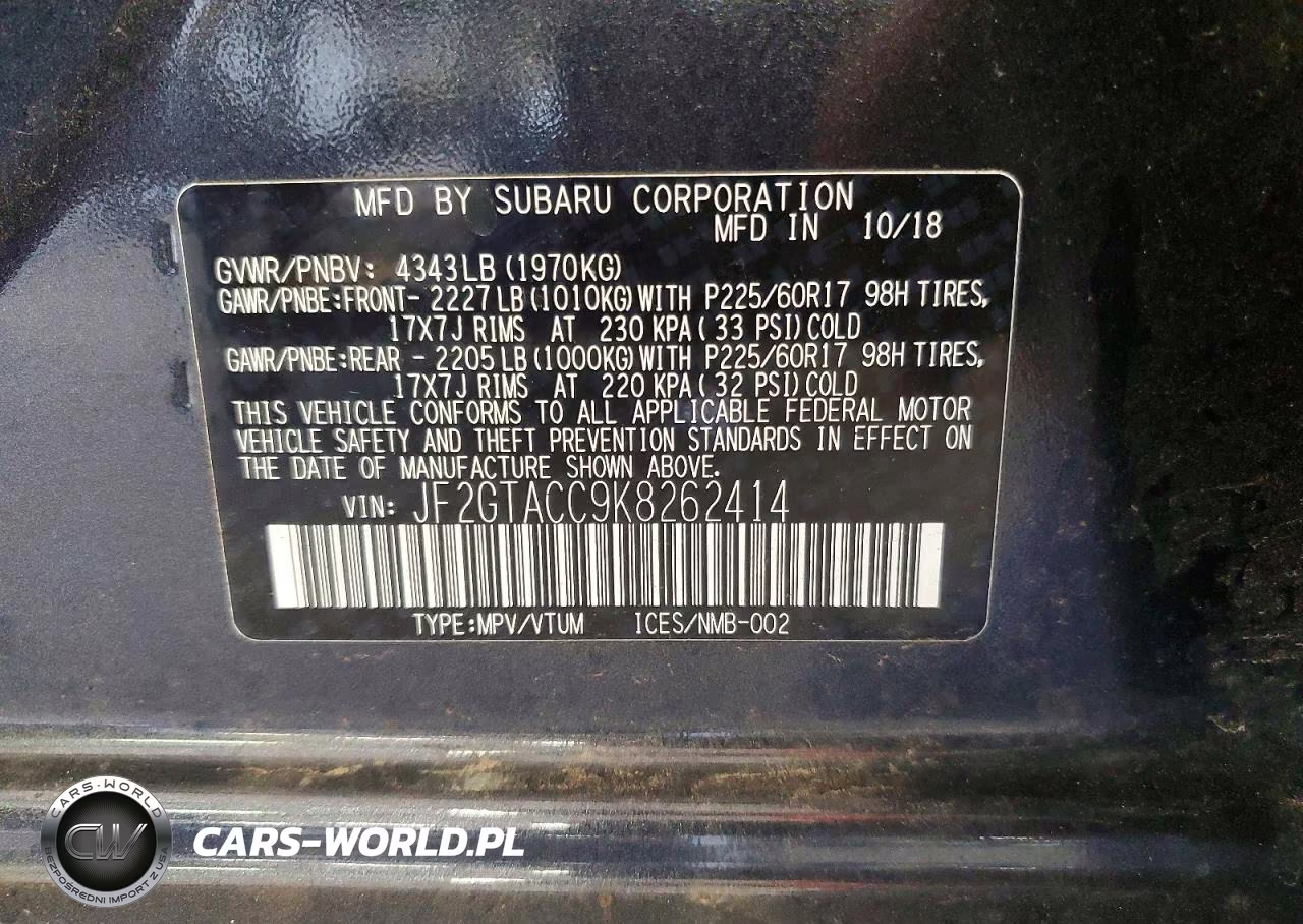 2019 Subaru Crosstrek Premium VIN:JF2GTACC9K8262414 - 14