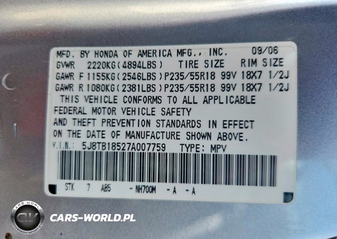 ACURA RDX TECHNO VIN:5J8TB18527A007759 - 13