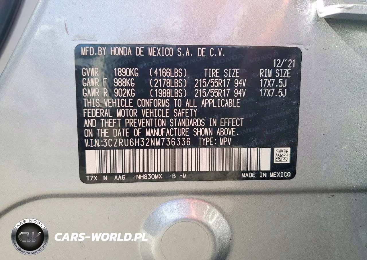 2022 Honda Hr-V Lx VIN:3CZRU6H32NM736336 - 13