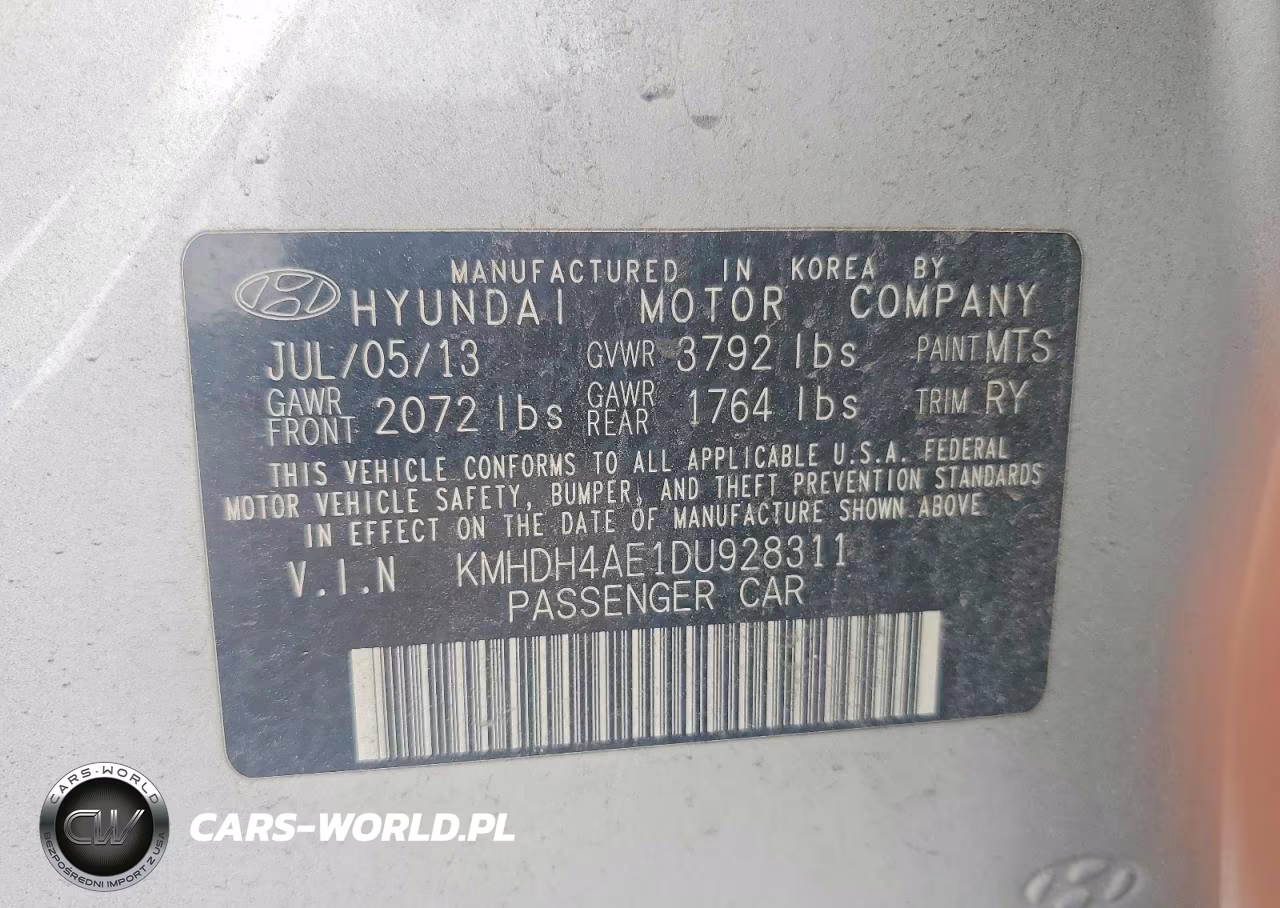 2013 Hyundai Elantra Limited VIN:KMHDH4AE1DU928311 - 12