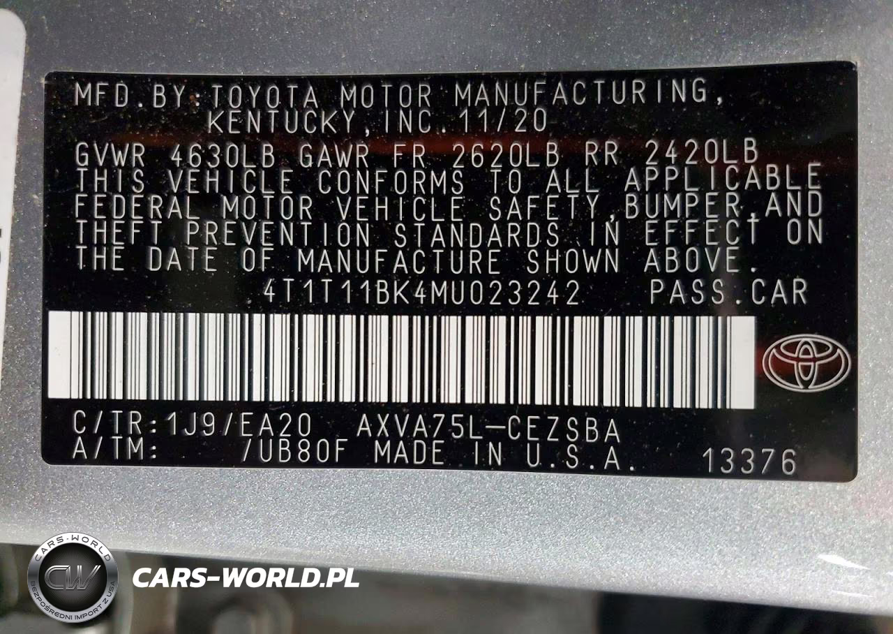 2021 Toyota Camry Se VIN:4T1T11BK4MU023242 - 12