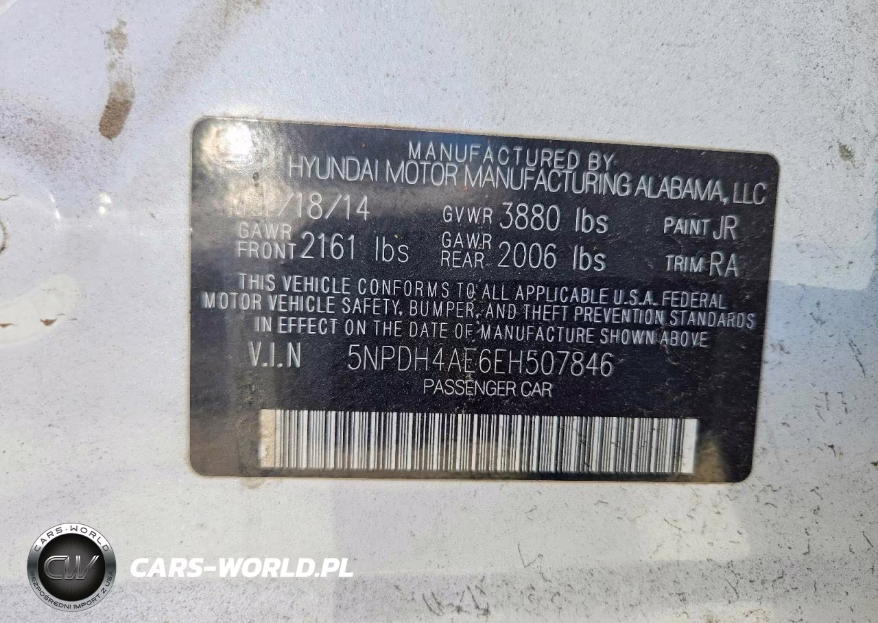 2014 Hyundai Elantra Se VIN:5NPDH4AE6EH507846 - 12