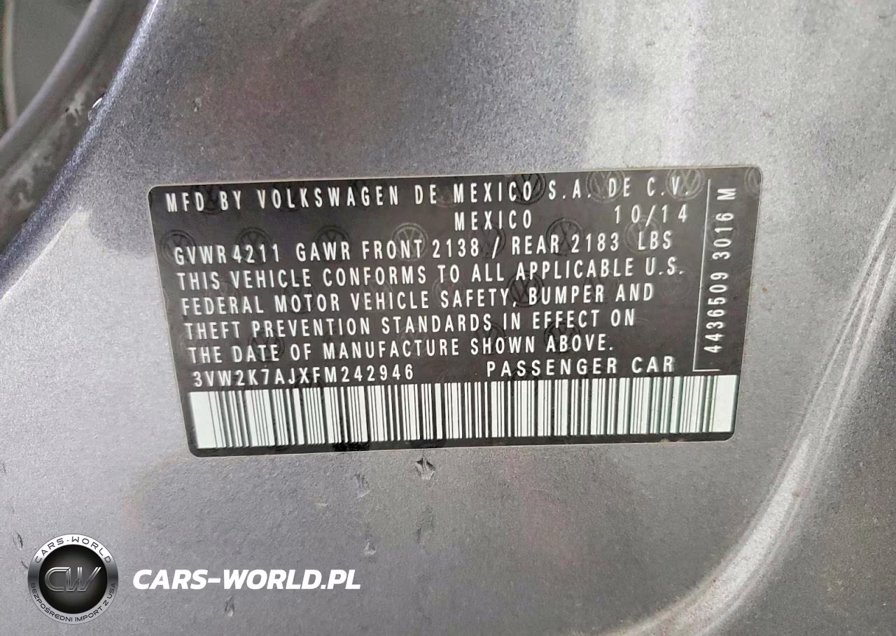 2015 Volkswagen Jetta Base VIN:3VW2K7AJXFM242946 - 12