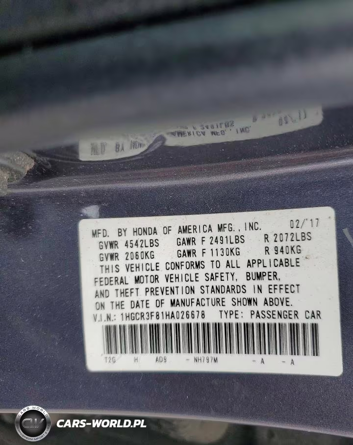 2017 Honda Accord Exl VIN:1HGCR3F81HA026678 - 12