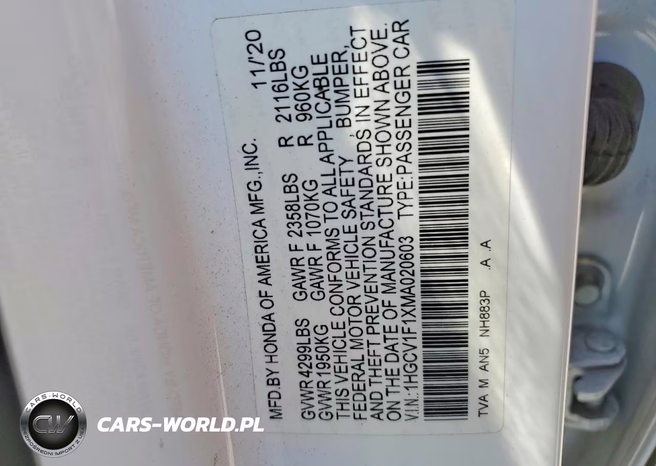2021 Honda Accord Lx VIN:1HGCV1F1XMA020603 - 12