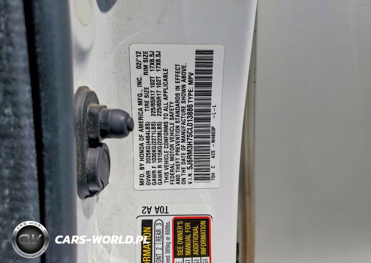 2012 Honda Cr-V Exl VIN:5J6RM3H75CL013886 - 12