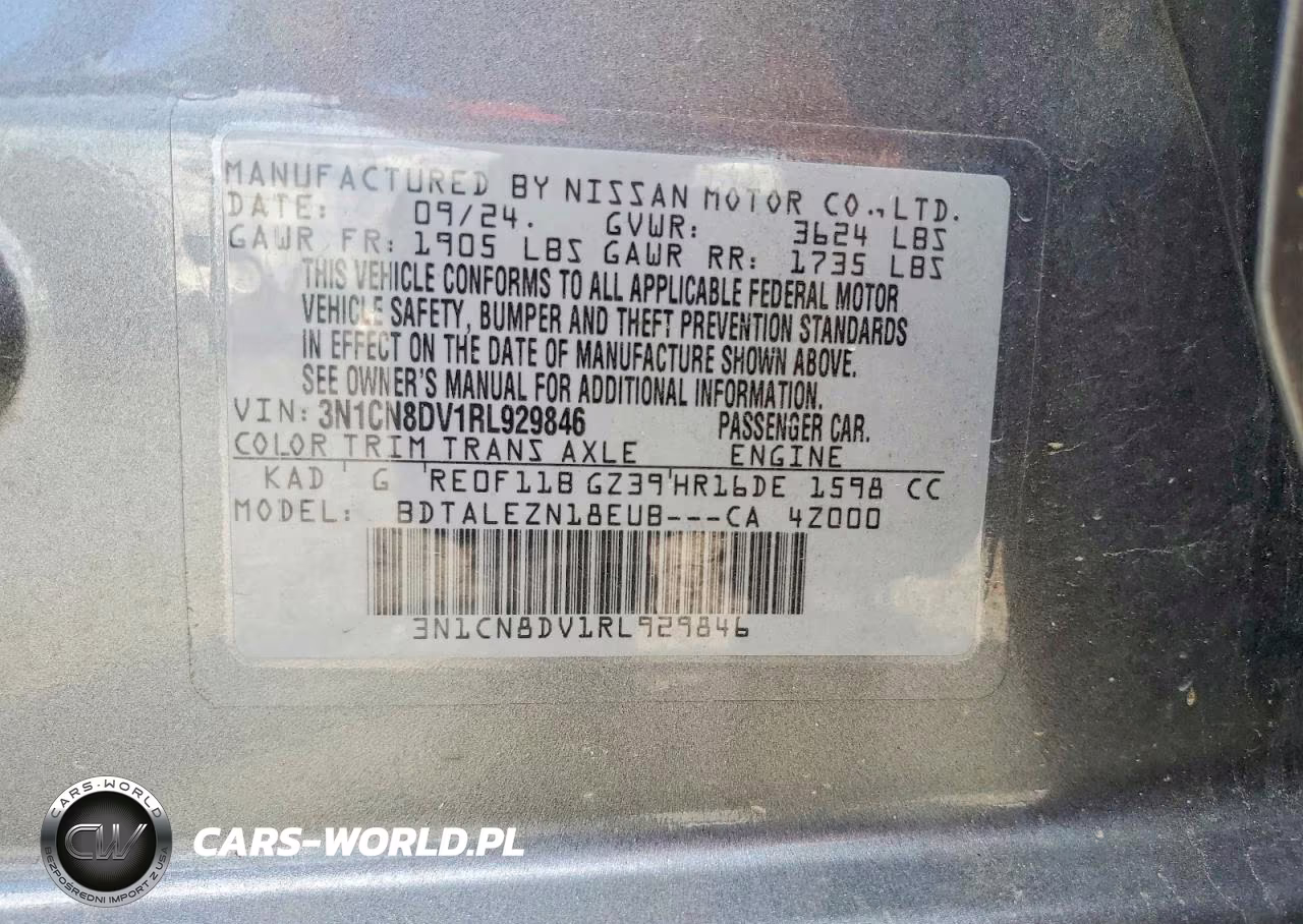 2024 Nissan Versa S VIN:3N1CN8DV1RL929846 - 12