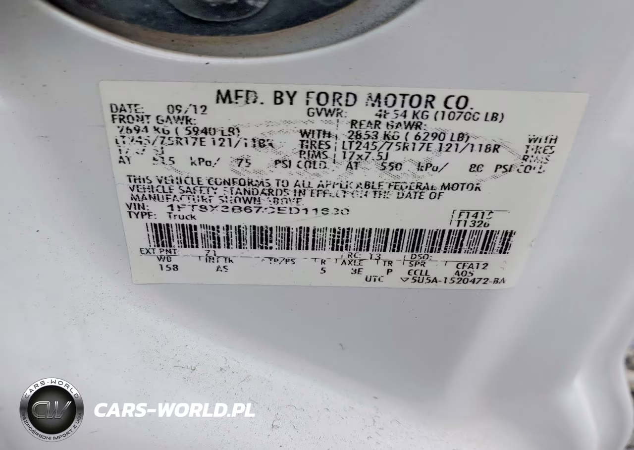 2012 Ford F350 Super Duty VIN:1FT8X3B67CED11630 - 12