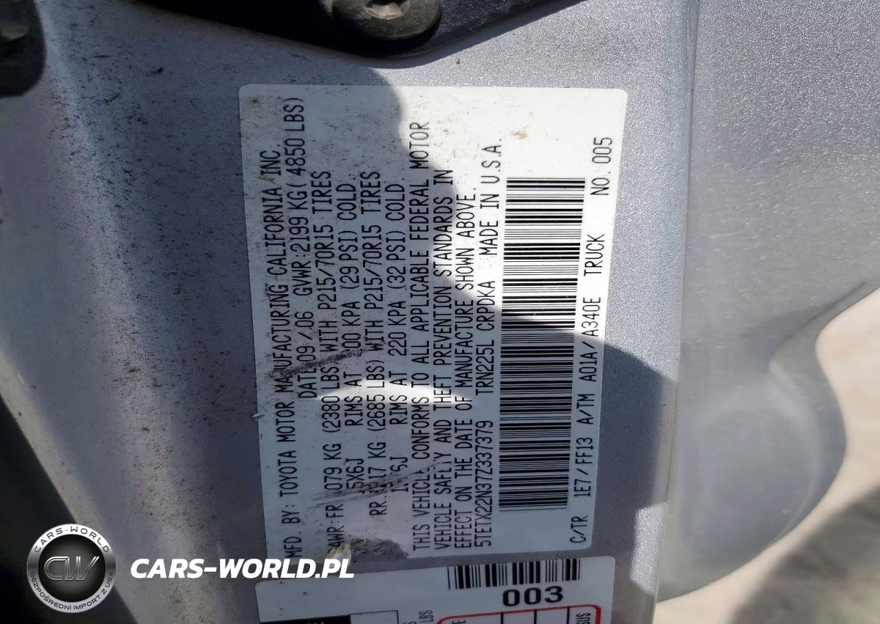 2007 Toyota Tacoma Access Cab VIN:5TETX22N37Z337379 - 12