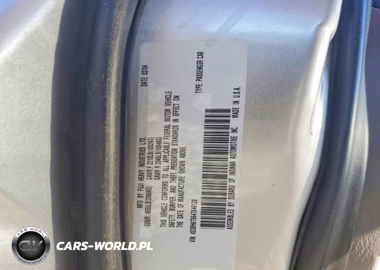 2004 Subaru Legacy Outback Awp VIN:4S3BH675647646128 - 12