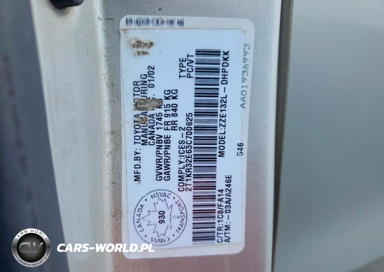 2003 Toyota Corolla Matrix Xr VIN:2T1KR32E63C700625 - 12