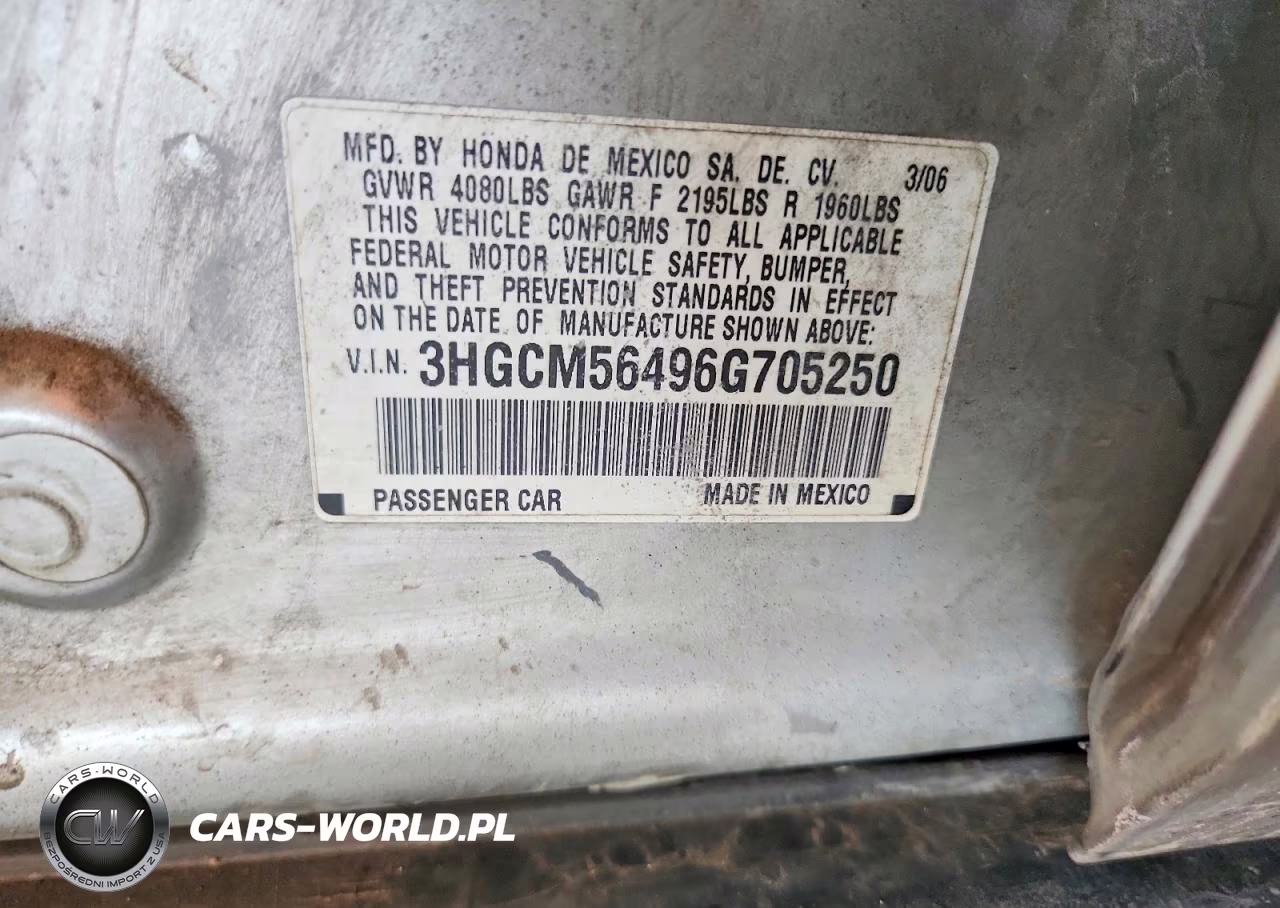 2006 Honda Accord Lx VIN:3HGCM56496G705250 - 13