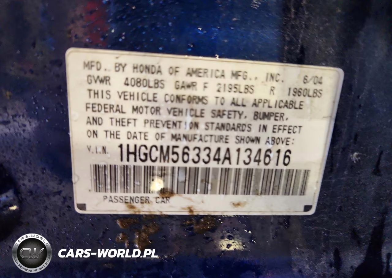 2004 Honda Accord Lx VIN:1HGCM56334A134616 - 12