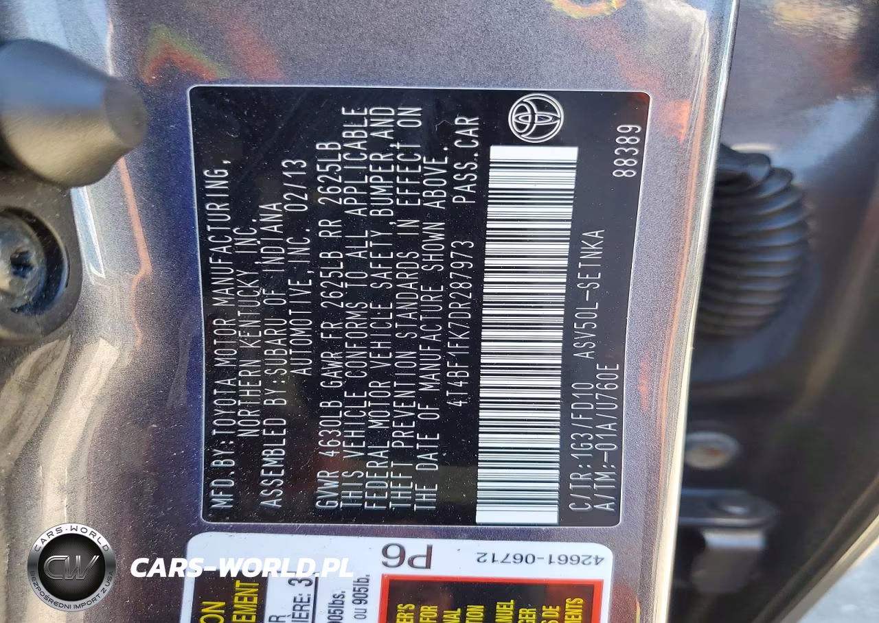 2013 Toyota Camry Le VIN:4T4BF1FK7DR287973 - 12