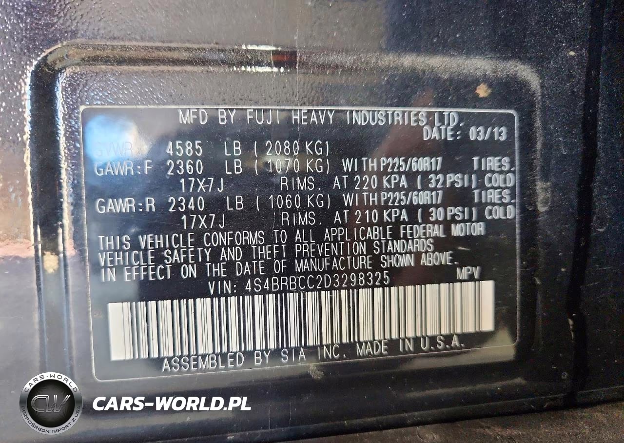 2013 Subaru Outback 2.5I Premium VIN:4S4BRBCC2D3298325 - 13