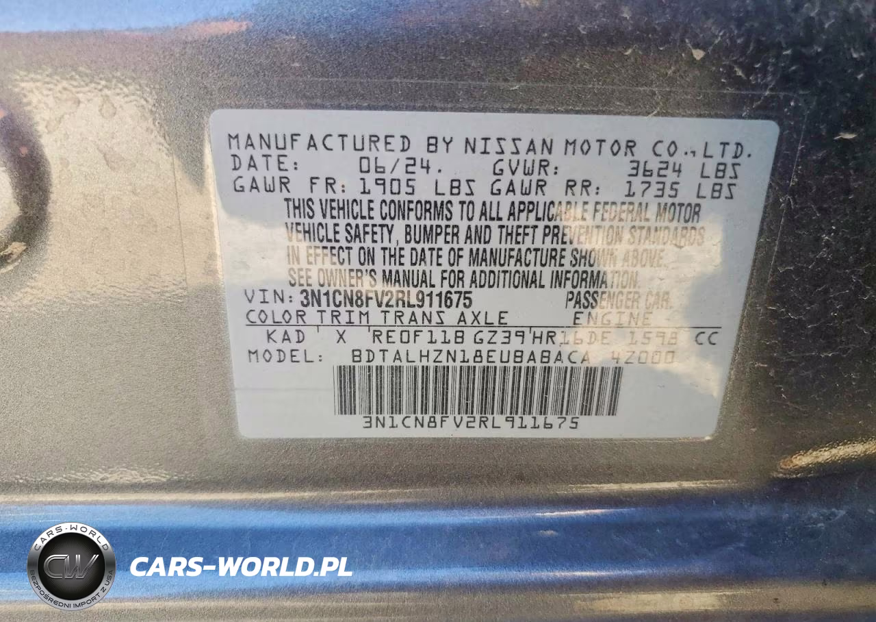 2024 Nissan Versa Sr VIN:3N1CN8FV2RL911675 - 12