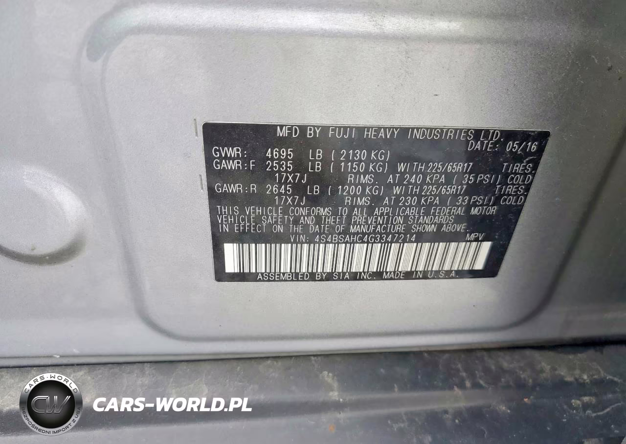 2016 Subaru Outback 2.5I Premium VIN:4S4BSAHC4G3347214 - 13