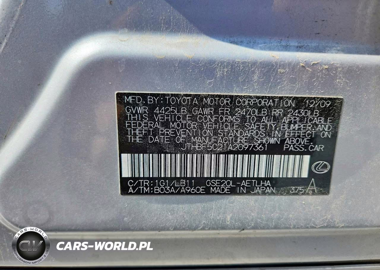 2010 Lexus Is 250 VIN:JTHBF5C21A2097361 - 12