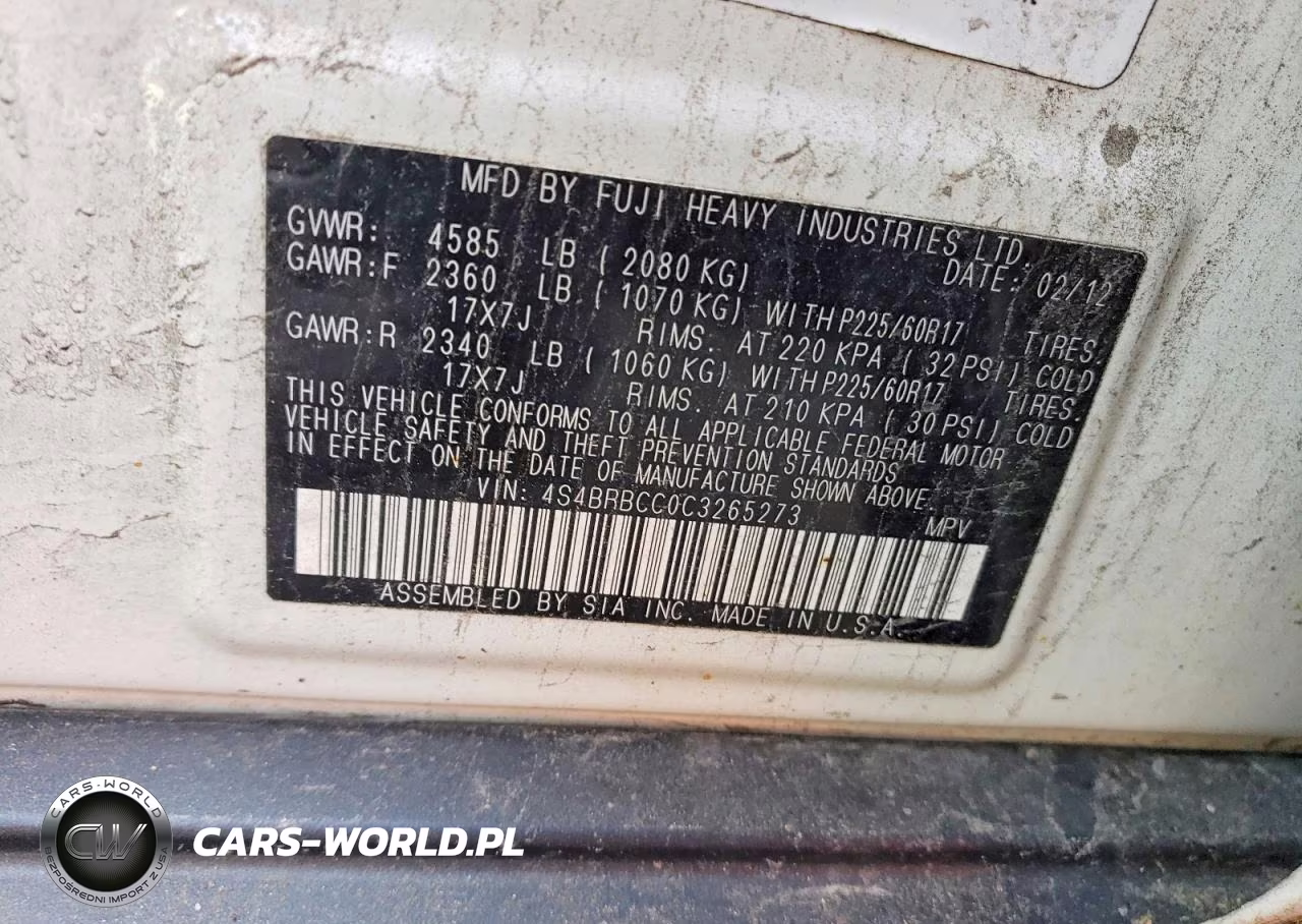 2012 Subaru Outback 2.5I Premium VIN:4S4BRBCC0C3265273 - 12