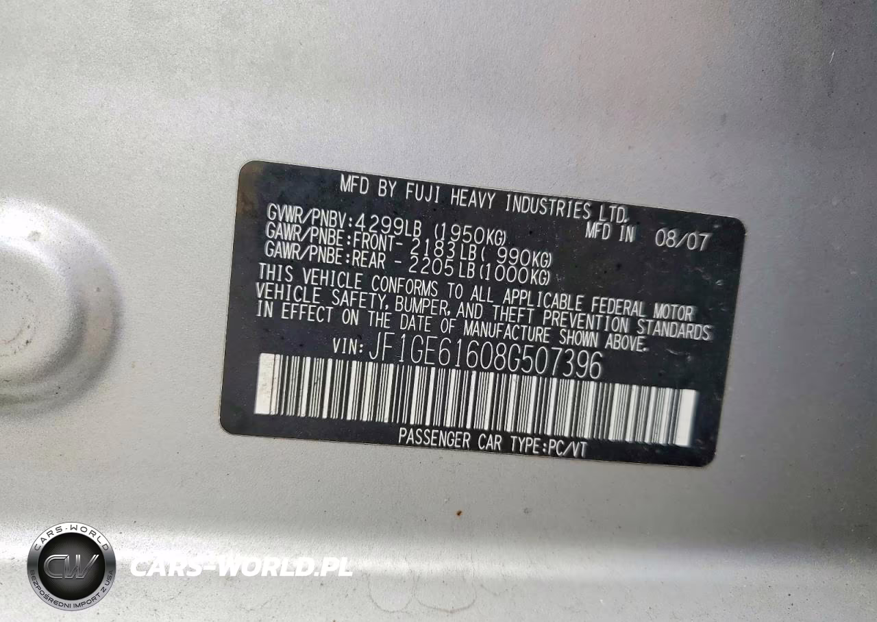 2008 Subaru Impreza 2.5I VIN:JF1GE61608G507396 - 12