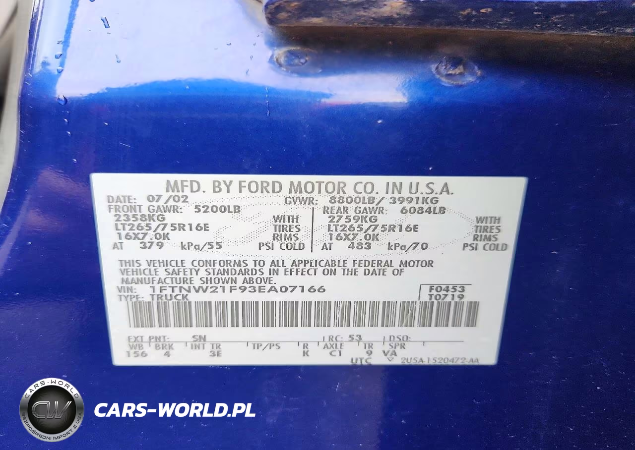 2003 Ford F250 Super Duty VIN:1FTNW21F93EA07166 - 12
