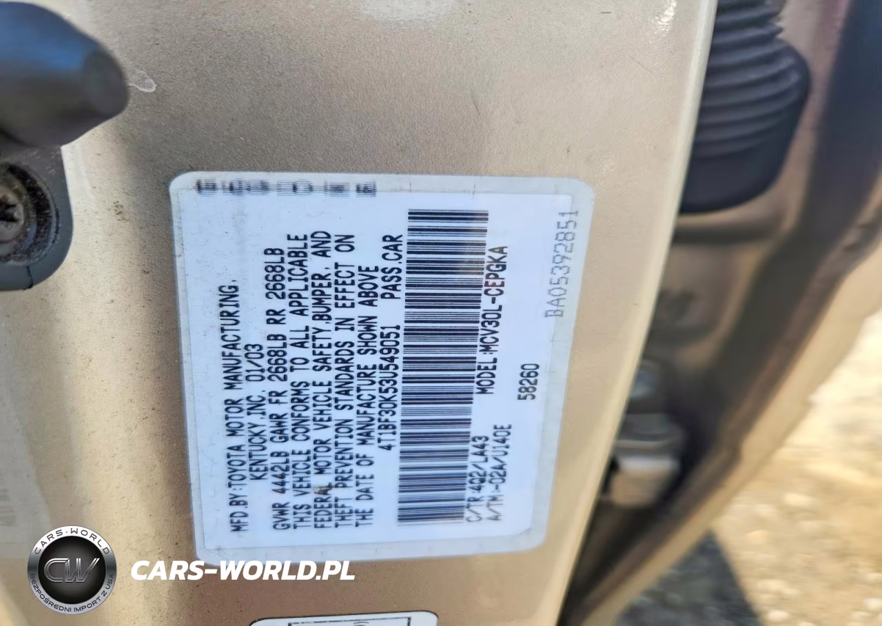 2003 Toyota Camry Xle V6 VIN:4T1BF30K53U549051 - 12