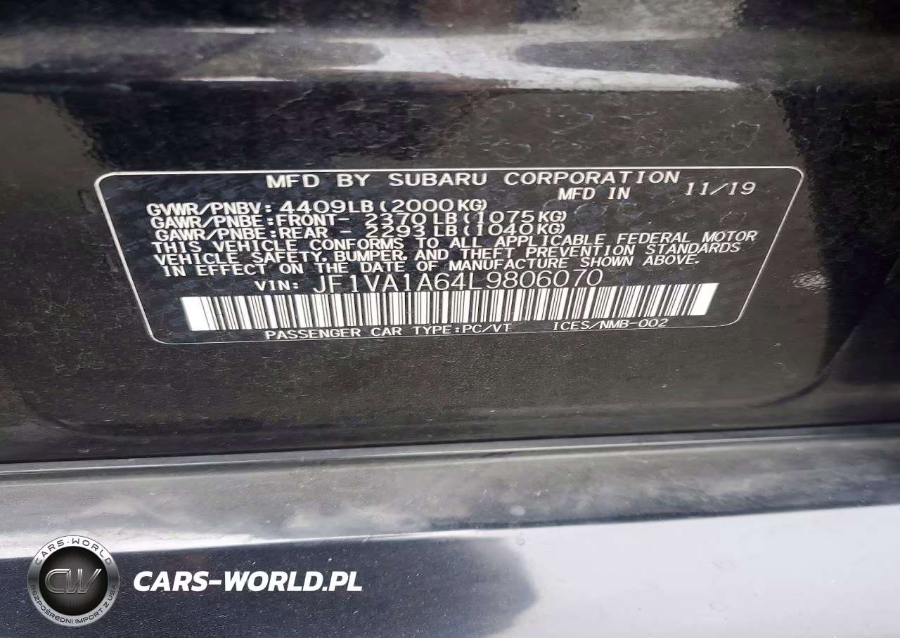 2020 Subaru Wrx VIN:JF1VA1A64L9806070 - 12