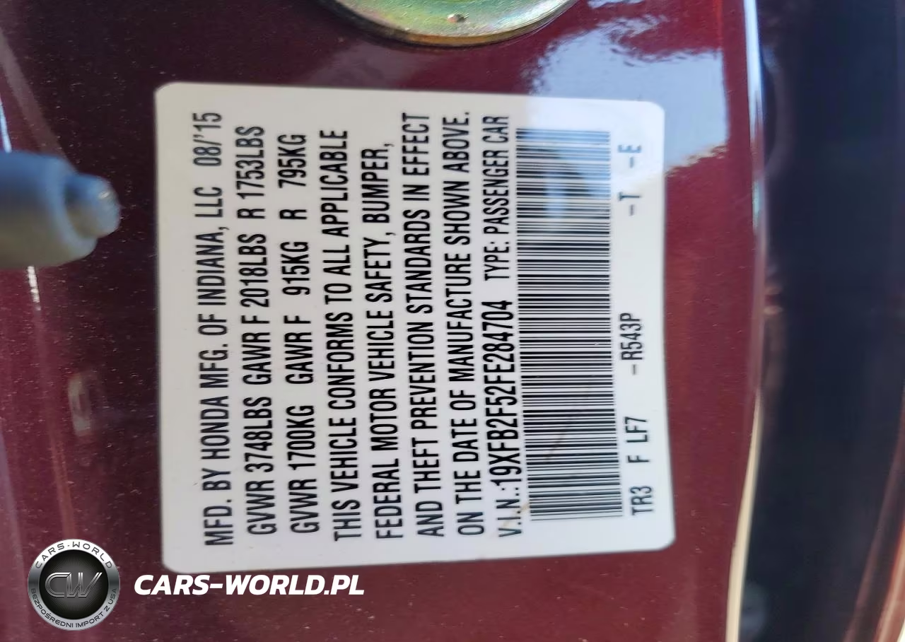 2015 Honda Civic Lx VIN:19XFB2F52FE284704 - 12