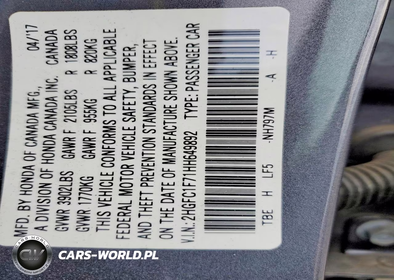 2017 Honda Civic Exl VIN:2HGFC1F71HH649892 - 12