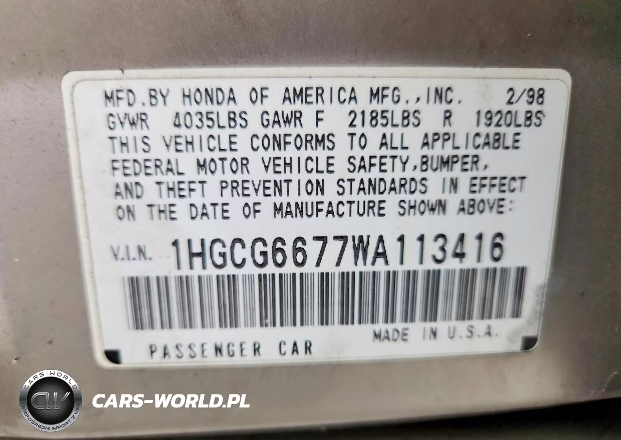 1998 Honda Accord Ex VIN:1HGCG6677WA113416 - 12