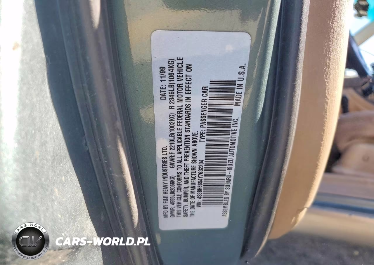 2000 Subaru Legacy Outback VIN:4S3BH6654Y7632204 - 13