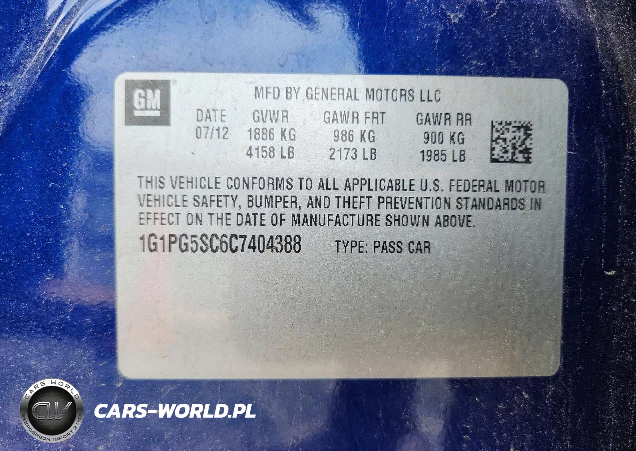 2012 Chevrolet Cruze Lt VIN:1G1PG5SC6C7404388 - 12