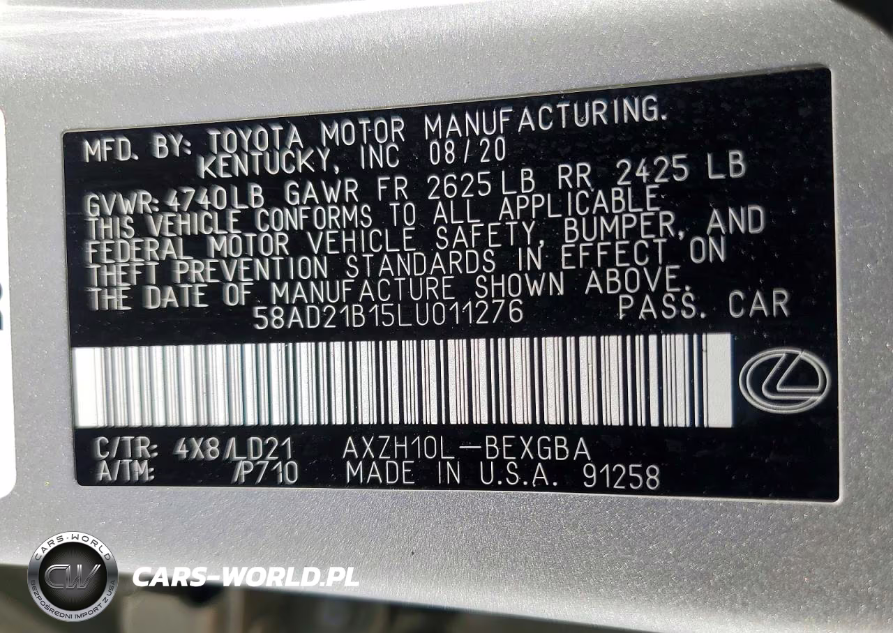 2020 Lexus Es 300H VIN:58AD21B15LU011276 - 12