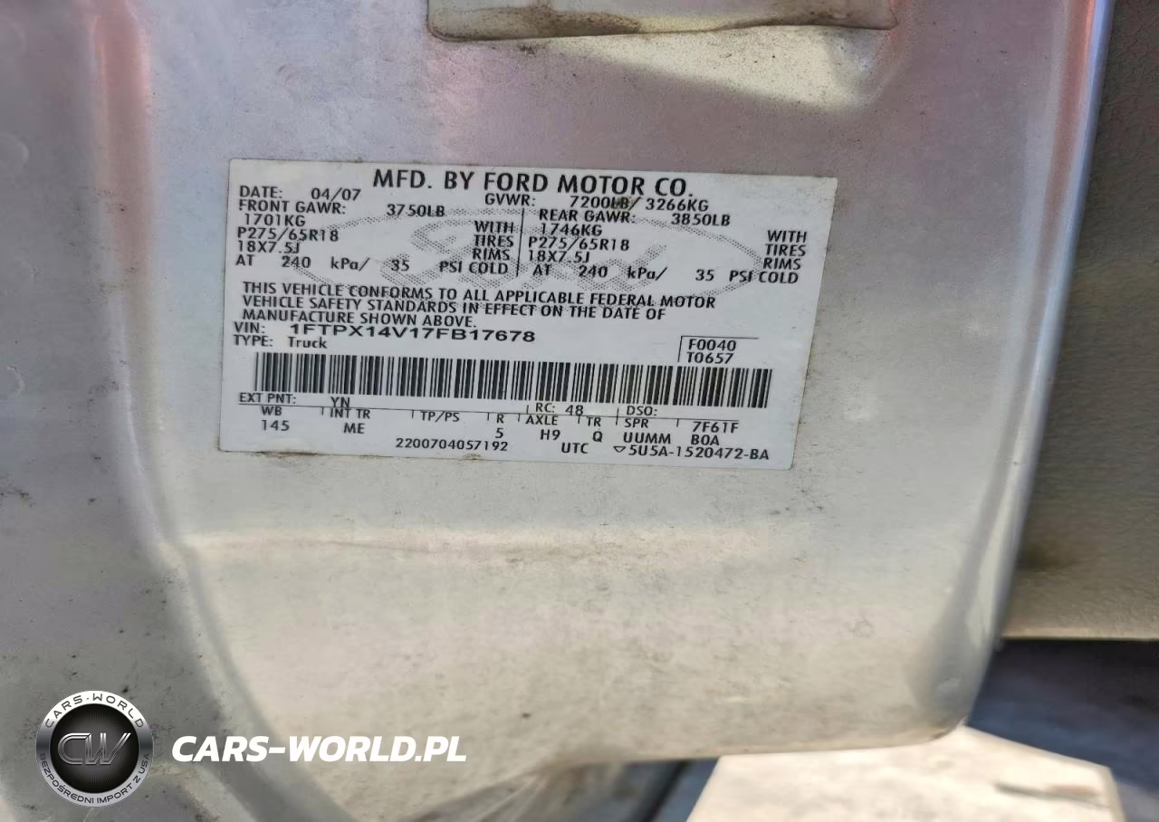 2007 Ford F150 VIN:1FTPX14V17FB17678 - 12