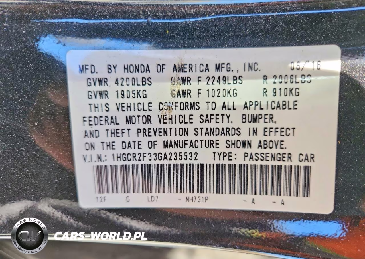 2016 Honda Accord Lx VIN:1HGCR2F33GA235532 - 12