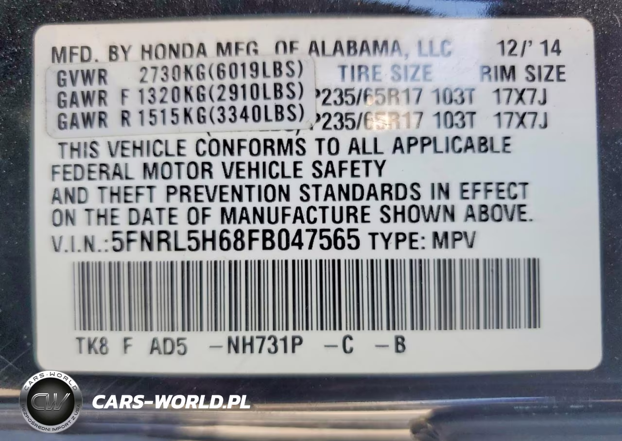 2015 Honda Odyssey Exl VIN:5FNRL5H68FB047565 - 13