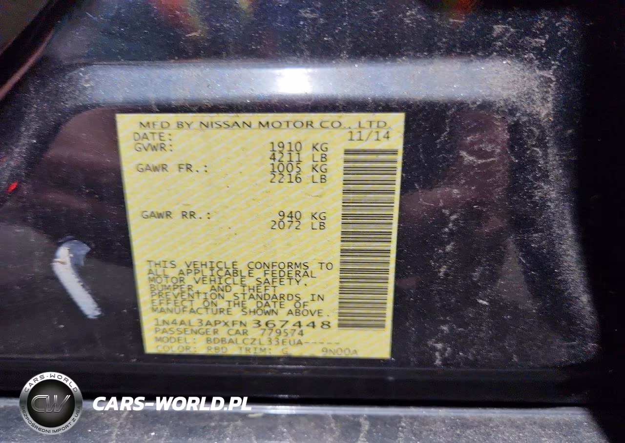 2015 Nissan Altima 2.5 S VIN:1N4AL3APXFN367448 - 12