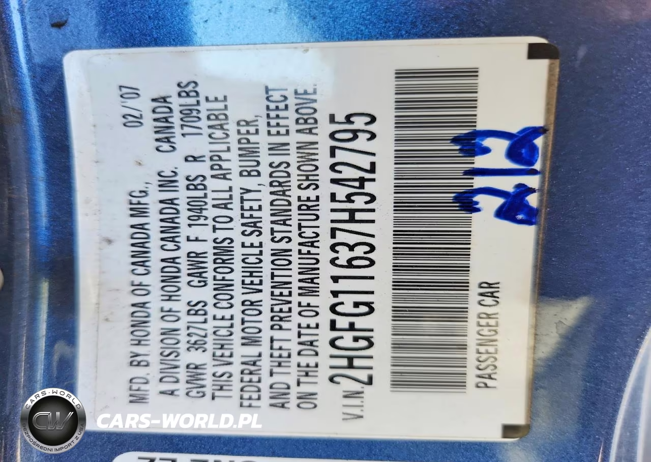 2007 Honda Civic Lx VIN:2HGFG11637H542795 - 13