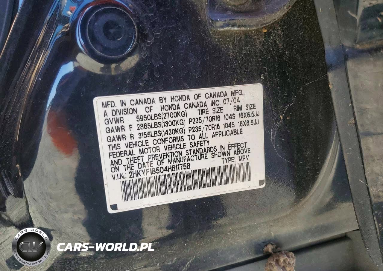 2004 Honda Pilot Exl VIN:2HKYF18504H611758 - 13