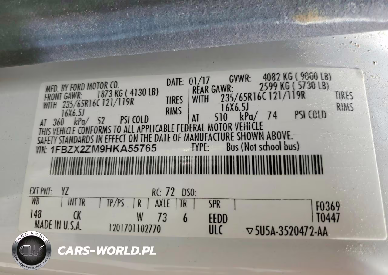 2017 Ford Transit T-250 VIN:1FBZX2ZM9HKA55765 - 13
