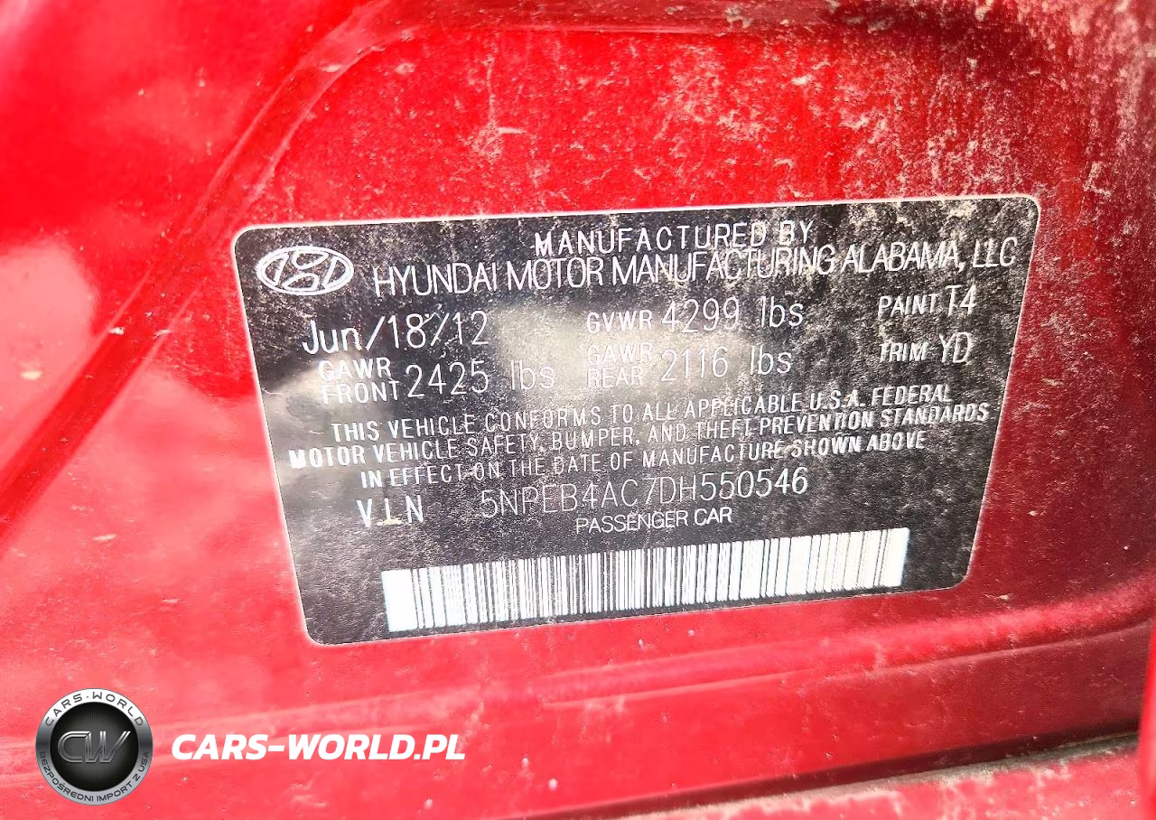 2013 Hyundai Sonata Gls VIN:5NPEB4AC7DH550546 - 12