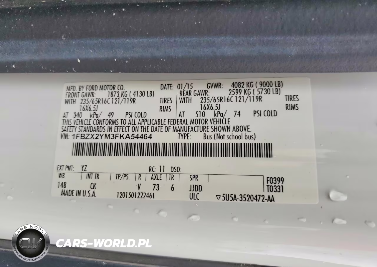 2015 Ford Transit T-350 VIN:1FBZX2YM3FKA54464 - 14