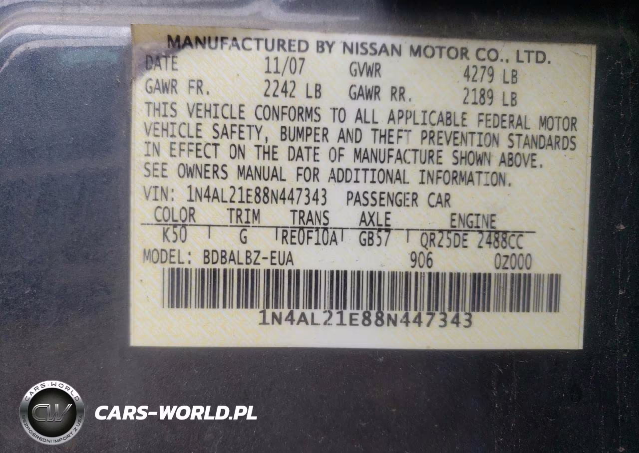 2008 Nissan Altima 2.5 VIN:1N4AL21E88N447343 - 13