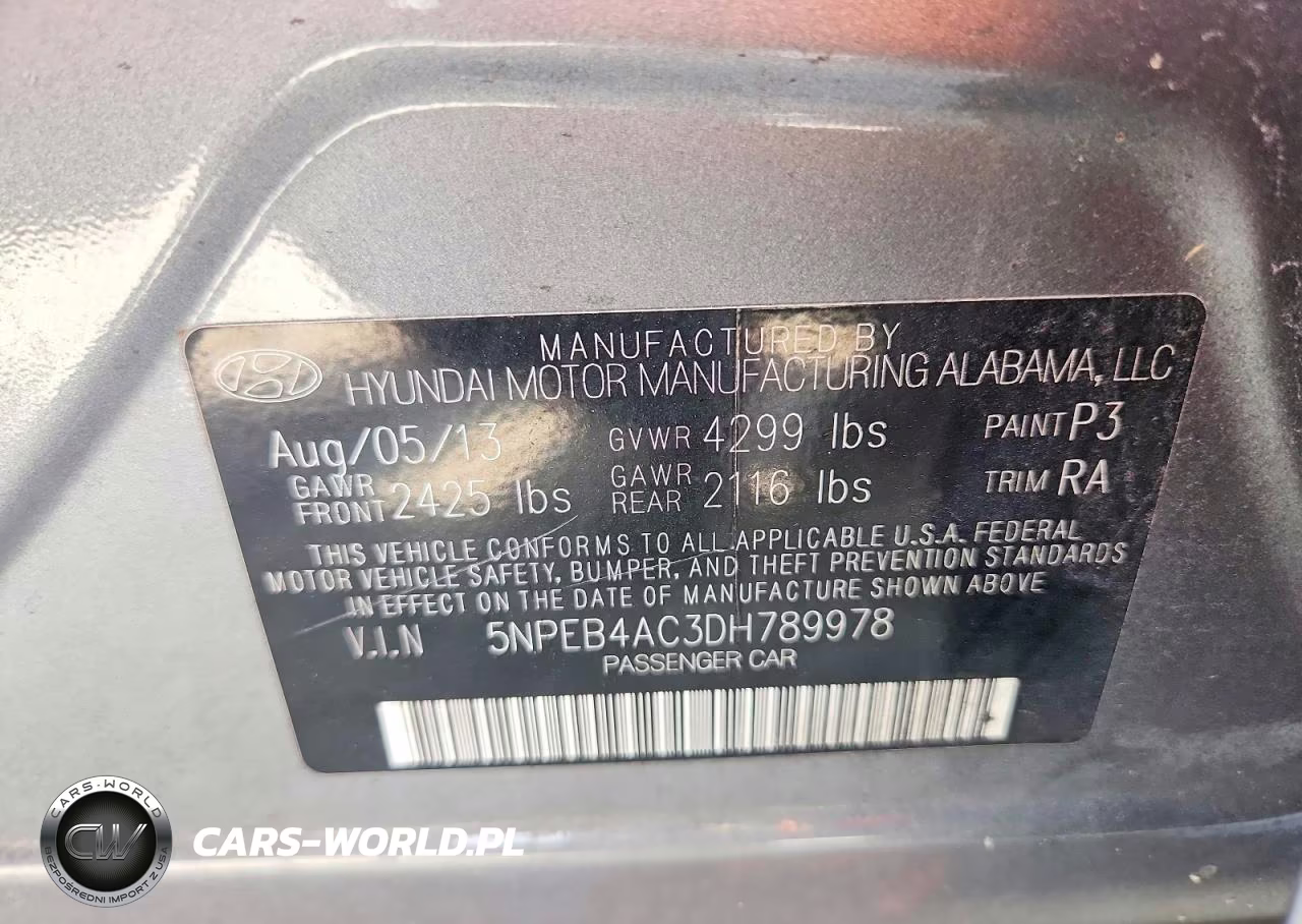 2013 Hyundai Sonata Gls VIN:5NPEB4AC3DH789978 - 12