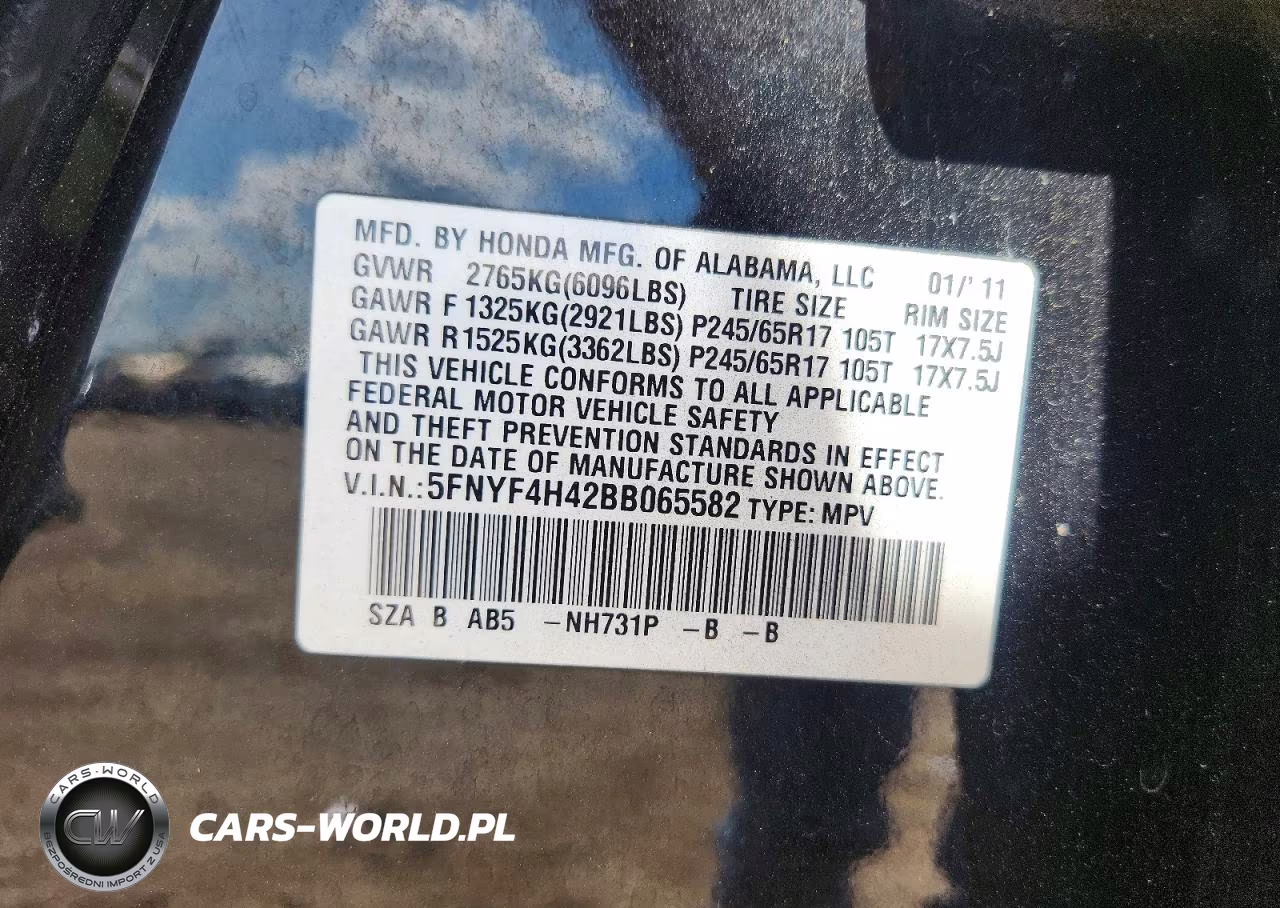 2011 Honda Pilot Ex VIN:5FNYF4H42BB065582 - 12